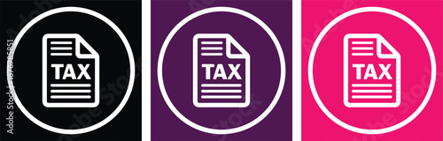 Tax Document Icons Set in Black Purple and Pink Colors