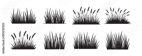 Nature black grass elements icon set. Grass illustration eps 10