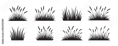Nature black grass elements icon set. Grass illustration eps 10