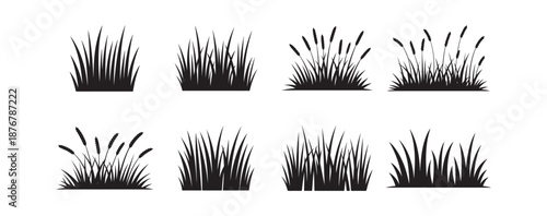 Nature black grass elements icon set. Grass illustration eps 10