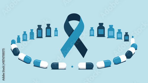 Awareness ribbon surrounded by medical supplies Vector