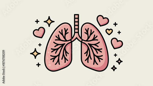 Illustration of human lungs with hearts Vector