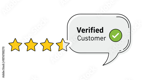 A four-and-a-half star rating and a 'Verified Customer' icon with a checkmark, representing positive customer feedback and reliability.