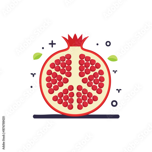 A ripe pomegranate cut open to reveal its seeds on a simple background