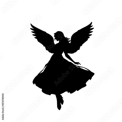 Graceful silhouette of a celestial angel with majestic outstretched wings, symbolizing peace, beauty, and spiritual elegance, a divine presence in flowing form