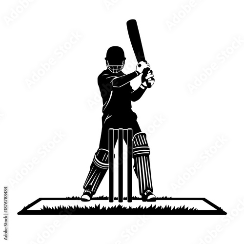 Silhouette of a cricketer ready to bat in a cricket match, capturing the intensity and focus of the sport
