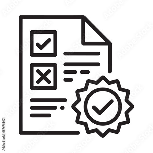 Document with checklist seal and markings indicating completion or rejection