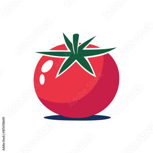 A red tomato with green leaves on a white background