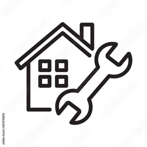 House repair and maintenance services illustrated with a wrench and home outline