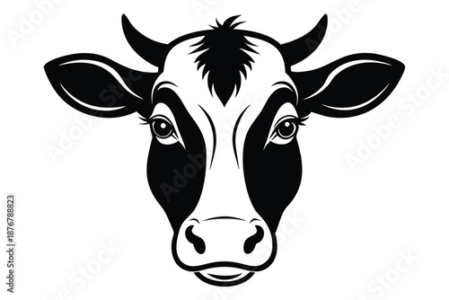 Cow Head Silhouette Black and White Vector Illustration Minimalist Bull Face Icon for Dairy Farm Logo