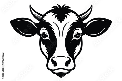 Black Cow Face Silhouette Vector Illustration Isolated for Butcher Shop and Dairy Farm Branding