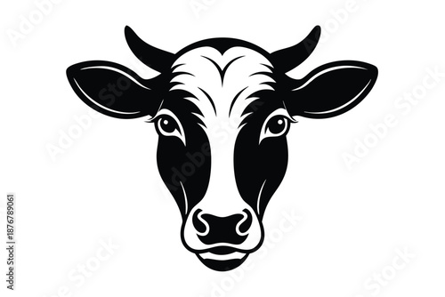 Dairy Cow Head Silhouette Black and White Vector Graphic Isolated for Organic Milk Branding