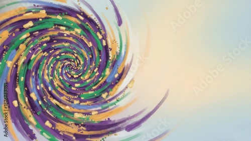 Vivid swirling abstract art with green, purple, and gold spiral patterns