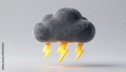3D Rendering of a Stylized Grey Storm Cloud with Yellow Lightning Bolts