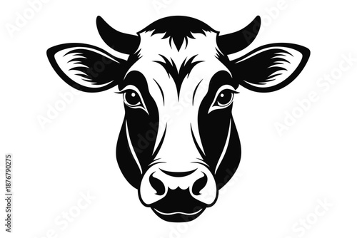 Artistic Cow Face Silhouette - Monochrome Livestock Vector Graphic for Farm and Ranch Identification