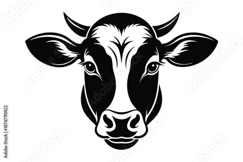 Bull Head Silhouette Vector Art - Strong Cattle Profile in Black and White for Logo Design