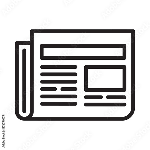 Simple black and white line drawing of a folded newspaper with blank sections