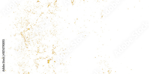 Clean airy white backdrop dusted with brown scatter particles, raw orange sand noise, and luxurious glowing gold confetti raining downward for a stylish festive art composition