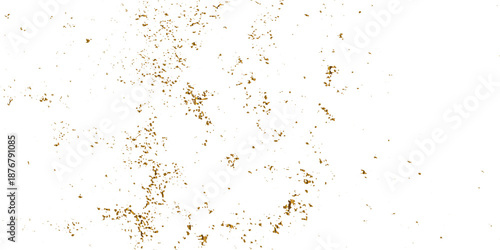 Minimal bright white abstract filled with gentle brown dust flecks, retro orange noise, and glossy gold confetti flakes drifting in soft motion, creating a lively celebration-ready background