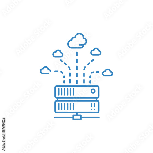 Cloud computing servers sync data wirelessly online.