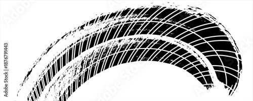 Grunge tire track, wheel braking marks. Truck, car or motorcycle tread pattern silhouette. Auto race, motorsport, speed racing design element. vector eps10