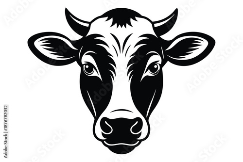 Cow Silhouette Emblem - Black and White Graphic Design for Sustainable Farming and Organic Food