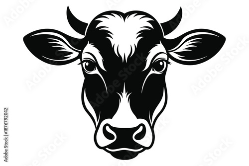 Steer Head Silhouette Vector - Black and White Professional Illustration for Ranching and Farming