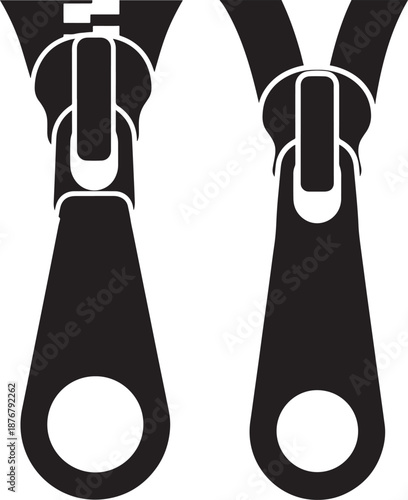 Two zippers silhouette on a white isolated ground