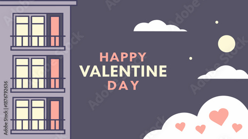 Happy Valentine's Day greeting card with building and heart design