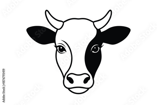 Minimal Cow Face Logo Vector, Black and White Graphic Design for Dairy and Beef Labels