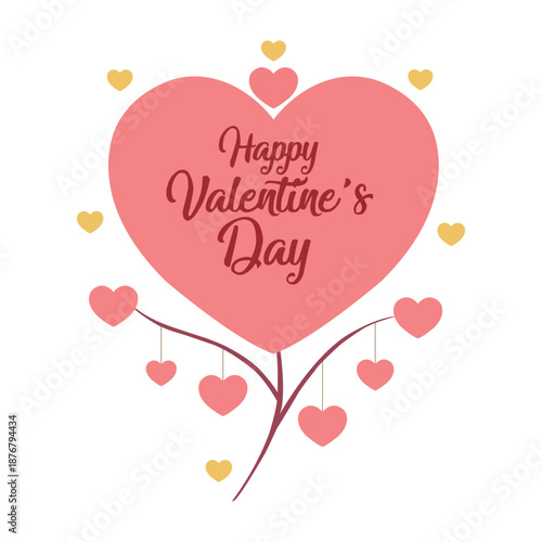 Happy Valentine’s Day Romantic Love Vector Illustration on White Background