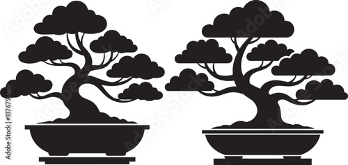 Japanese bonsai tree silhouette vector illustration