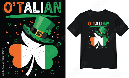 O’Talian St. Patrick’s Day Shamrock and Leprechaun Hat Design for Irish Italian Heritage
