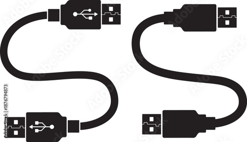 Usb cable silhouette icon on white illustration