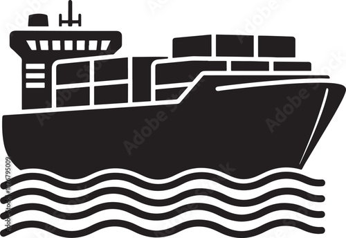 Cargo ship silhouette on ocean transportation boat