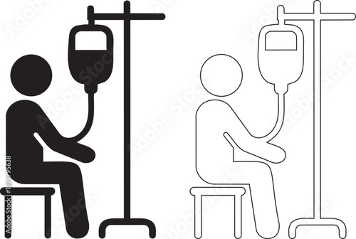 Patient Receiving IV Infusion Treatment Solid & Outline Medical Icon