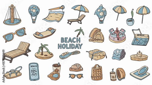 Beach Holiday Collection of Summer Vacation Objects.