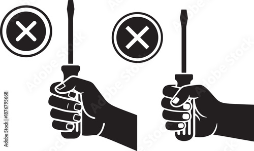 Unsafe tool improper use symbol black silhouette
