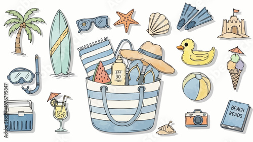 Beach Vacation Essentials Collection Illustration.