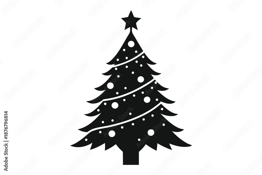 Obraz premium Artistic Christmas Tree Silhouette Vector, Black Monochrome Pine Tree for Festive Web Design and Minimalist Holiday Backgrounds