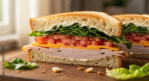 Delicious Turkey Sandwich on Toasted Bread with Fresh Vegetables