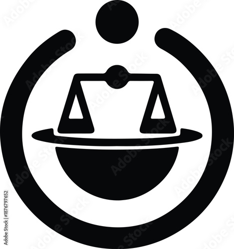 Silhouette abstract human figure with justice scales symbolizing global balance and ethics illustration vector