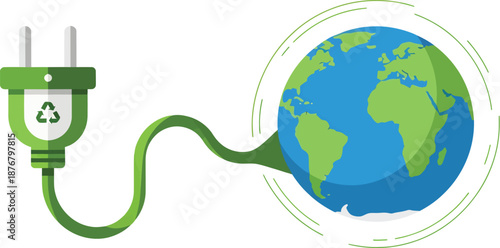 Sustainable energy concept with green earth and electric plug illustration