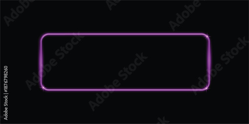 Realistic neon glowing rectangular frame. Shining neon glow plate or panel. Vector illustration.
