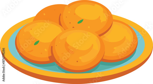 Indian Fried Snack Illustration Featuring Traditional Puri or Luchi Served on a Decorative Plate