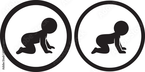 Two baby silhouettes crawling in circle vector icon