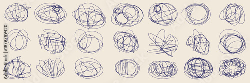 Hand drawn pencil messy scribble and pen scratch texture with doodle circles.