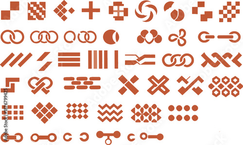 Abstract Geometric Pattern Set with Connectivity Chain Links and Digital Grid Symbols