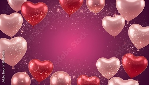 Valentine’s Day Surreal Background with Glitter Balloons and Flowers, Dramatic Romantic Atmosphere