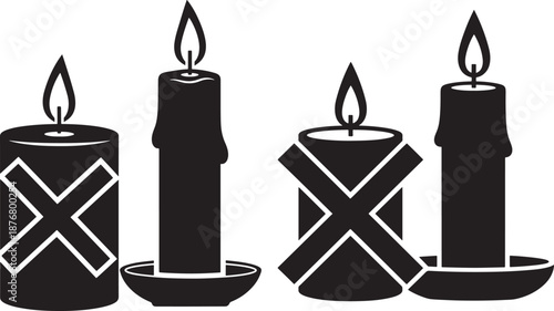 Advent candles silhouettes with flame and decoration